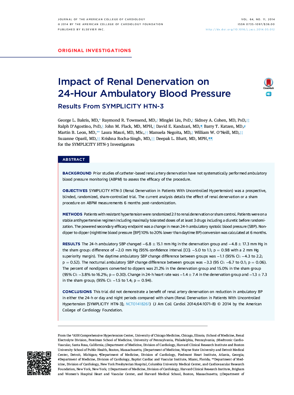 Impact of Renal Denervation on 24-Hour Ambulatory Blood Pressure : Results From SYMPLICITY HTN-3