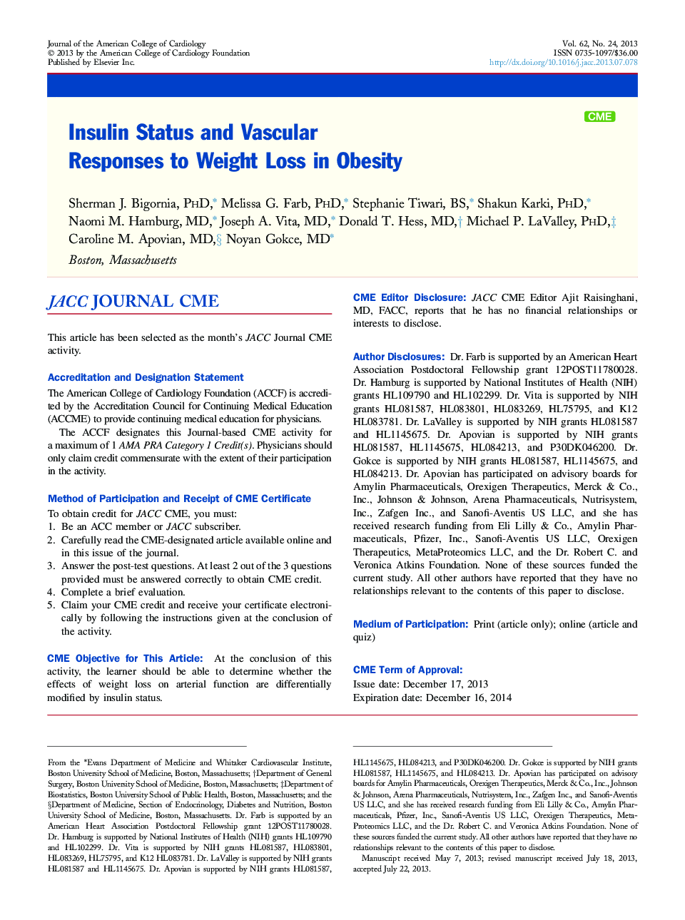 Insulin Status and Vascular Responses to Weight Loss in Obesity 