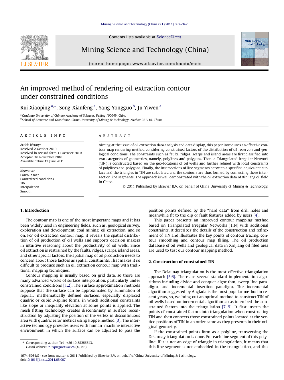 An improved method of rendering oil extraction contour under constrained conditions