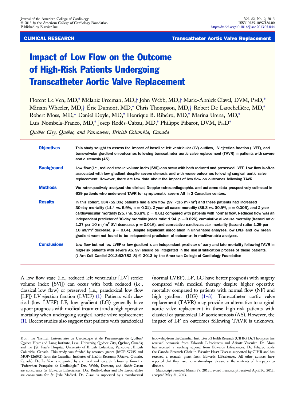 Impact of Low Flow on the Outcome of High-Risk Patients Undergoing Transcatheter Aortic Valve Replacement 