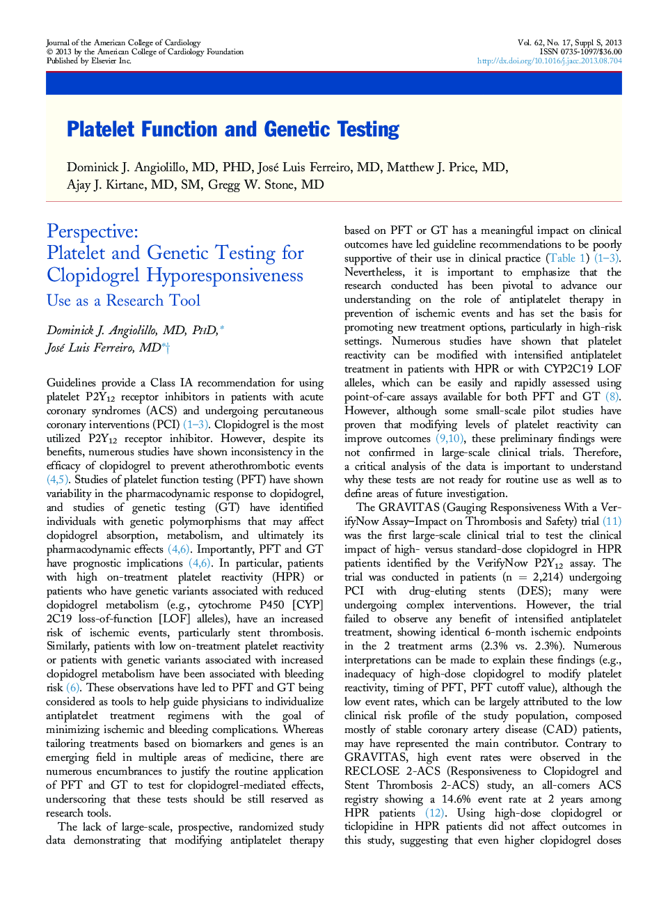Platelet Function and Genetic Testing