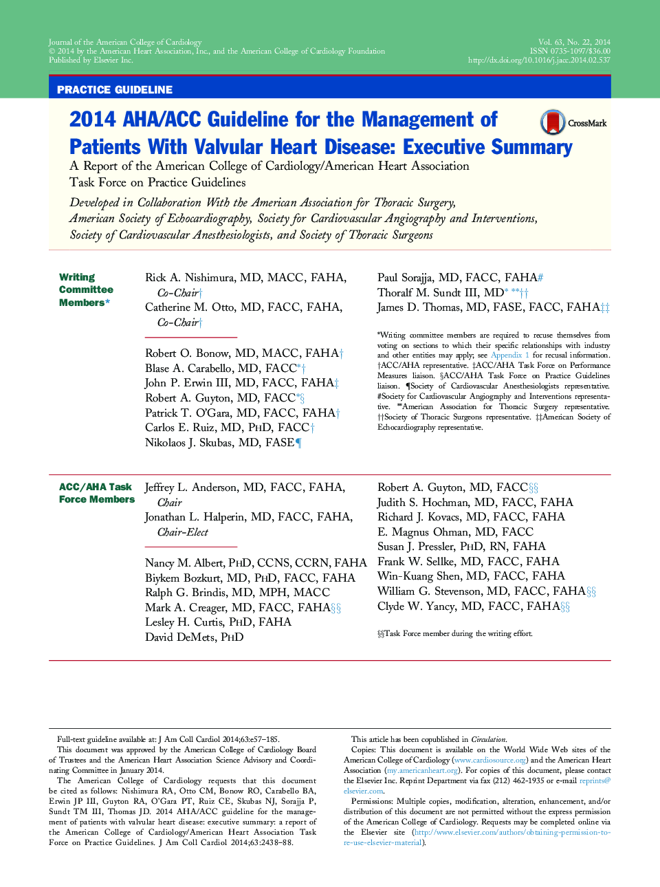 2014 AHA/ACC Guideline for the Management of Patients With Valvular Heart Disease: Executive Summary