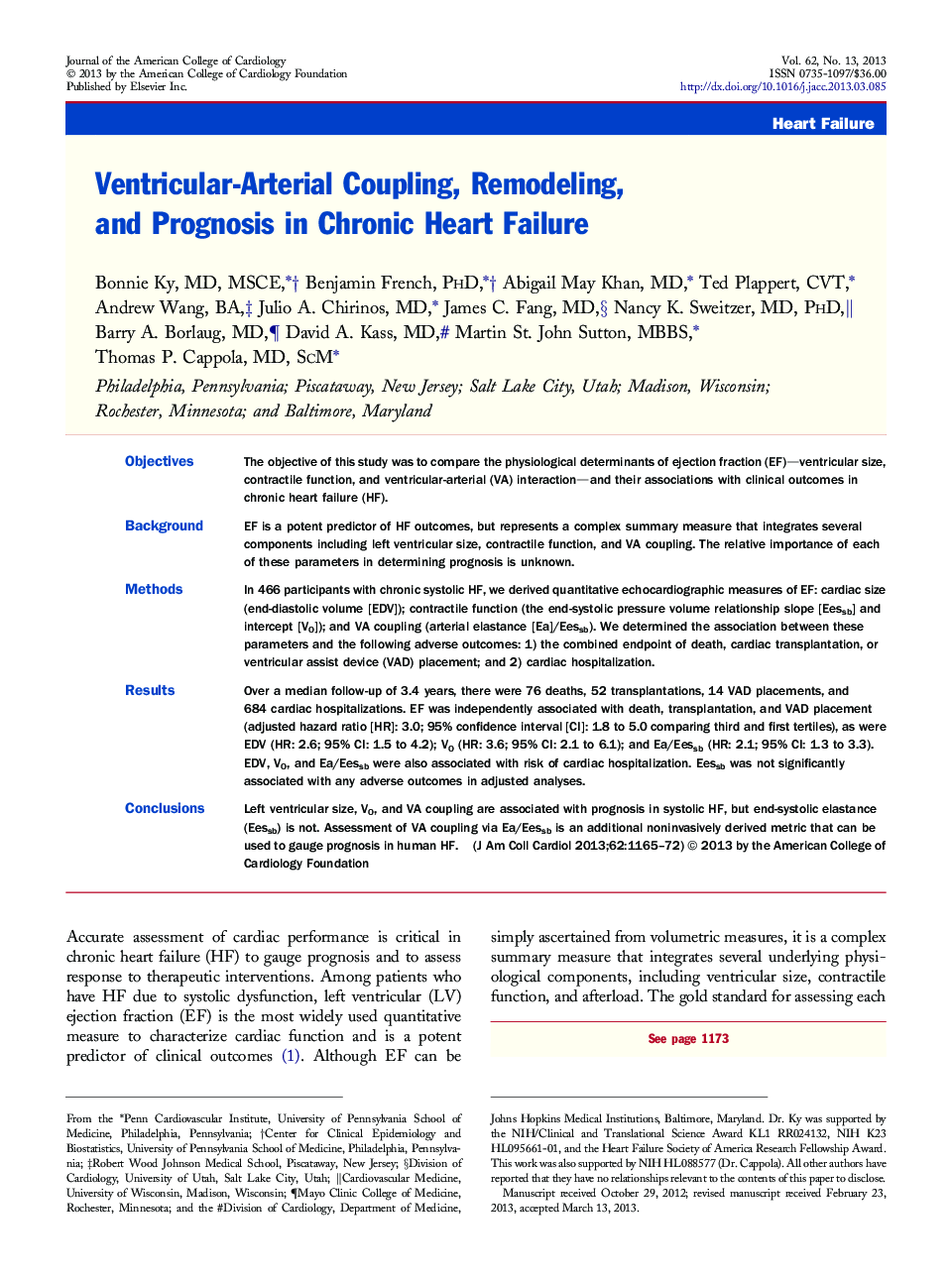 Ventricular-Arterial Coupling, Remodeling, and Prognosis in Chronic Heart Failure 