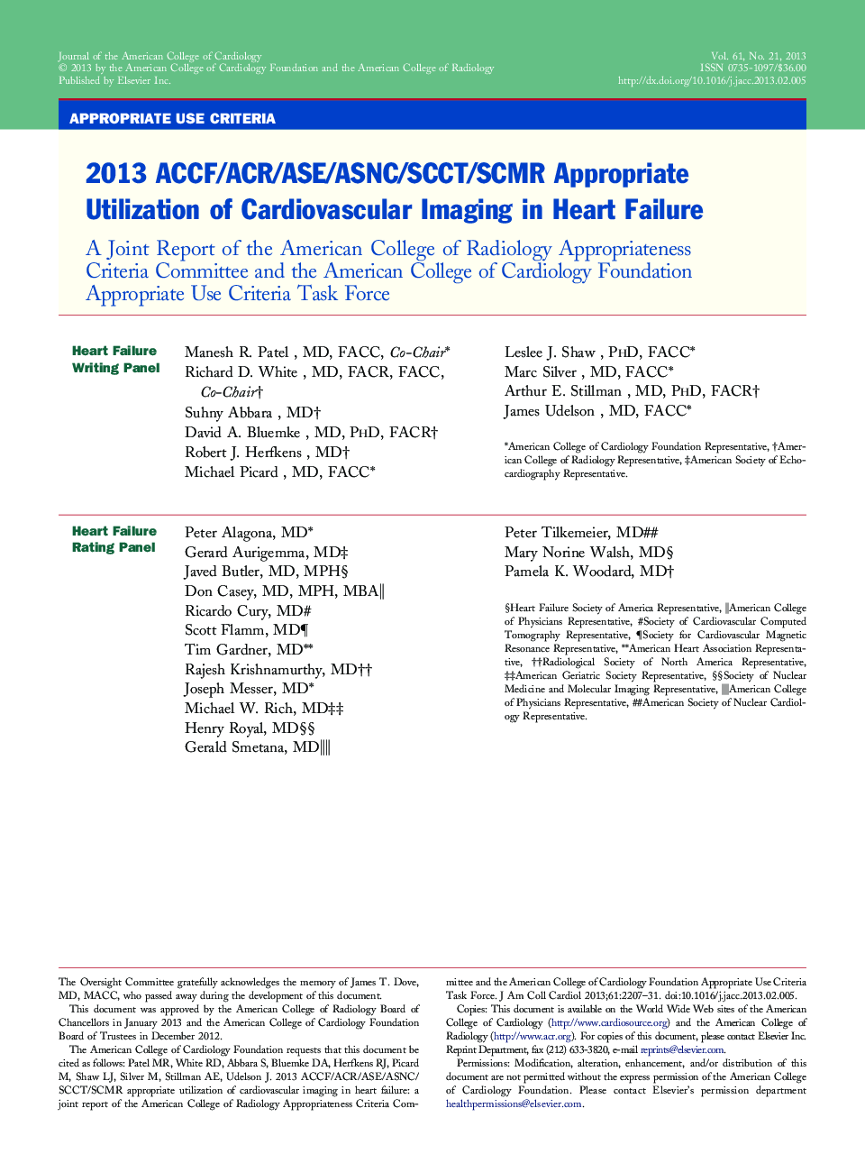 2013 ACCF/ACR/ASE/ASNC/SCCT/SCMR Appropriate Utilization of Cardiovascular Imaging in Heart Failure