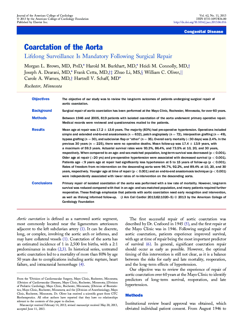 Coarctation of the Aorta : Lifelong Surveillance Is Mandatory Following Surgical Repair