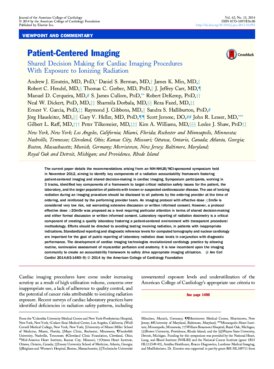 Patient-Centered Imaging : Shared Decision Making for Cardiac Imaging Procedures With Exposure to Ionizing Radiation