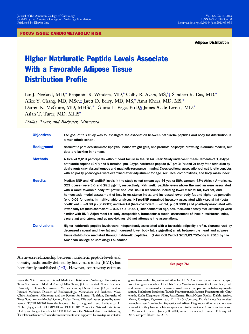 Higher Natriuretic Peptide Levels Associate With a Favorable Adipose Tissue Distribution Profile 