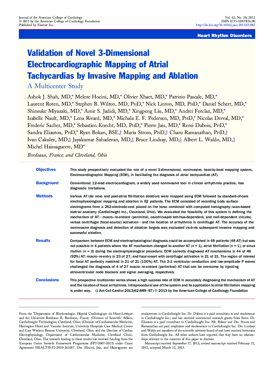 Validation of Novel 3-Dimensional Electrocardiographic Mapping of Atrial Tachycardias by Invasive Mapping and Ablation : A Multicenter Study