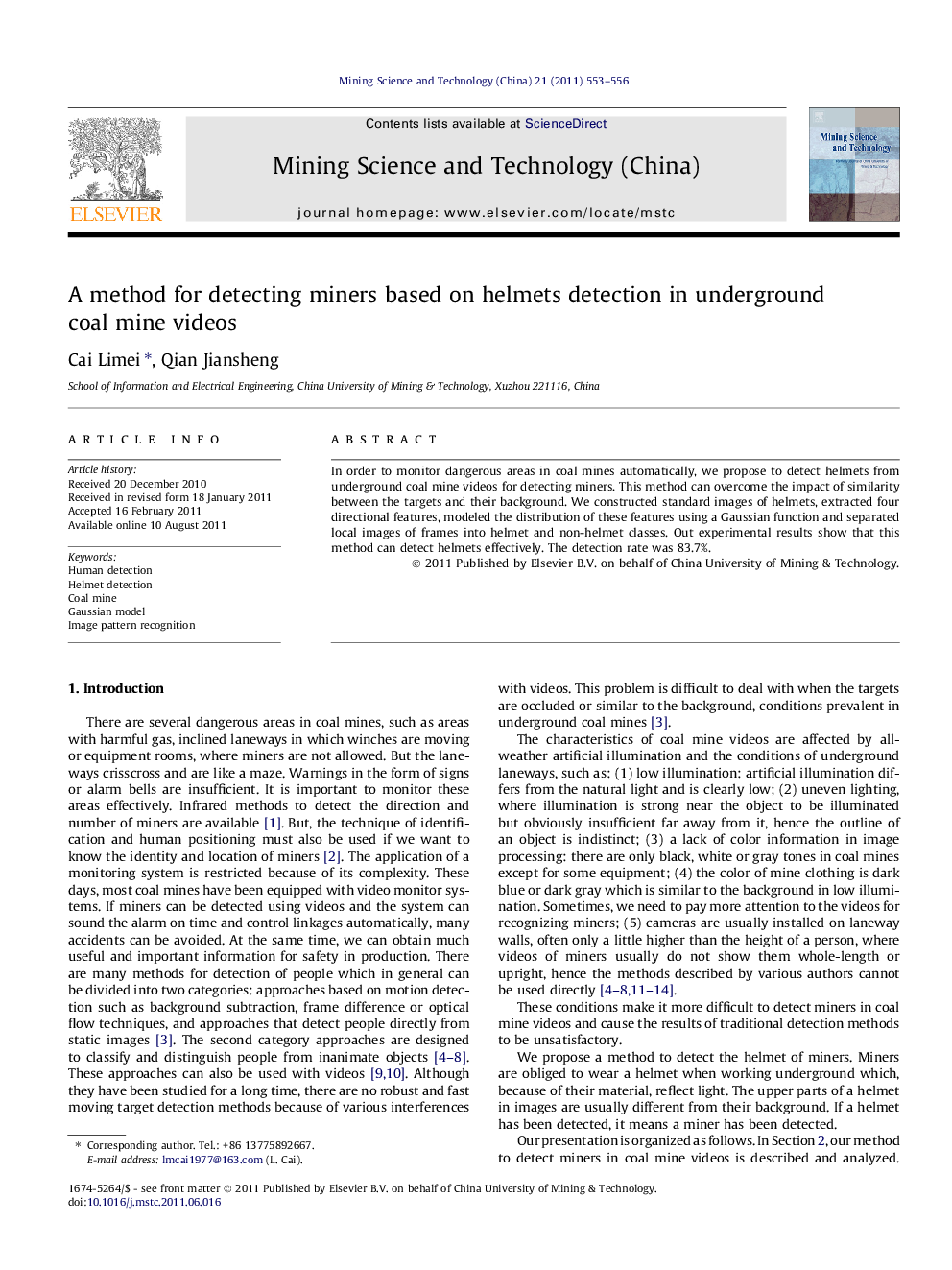 A method for detecting miners based on helmets detection in underground coal mine videos