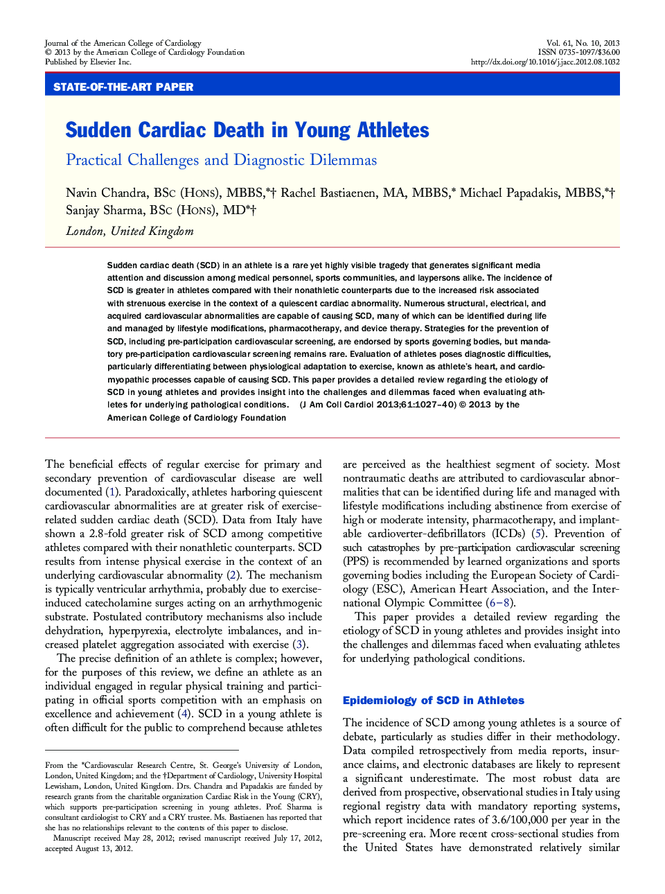 Sudden Cardiac Death in Young Athletes : Practical Challenges and Diagnostic Dilemmas