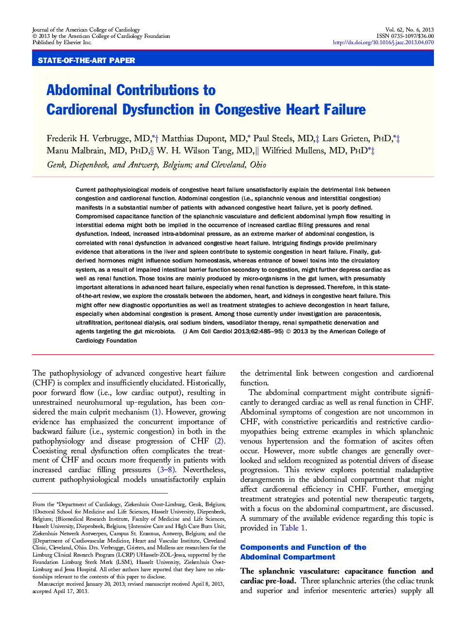 Abdominal Contributions to Cardiorenal Dysfunction in Congestive Heart Failure 