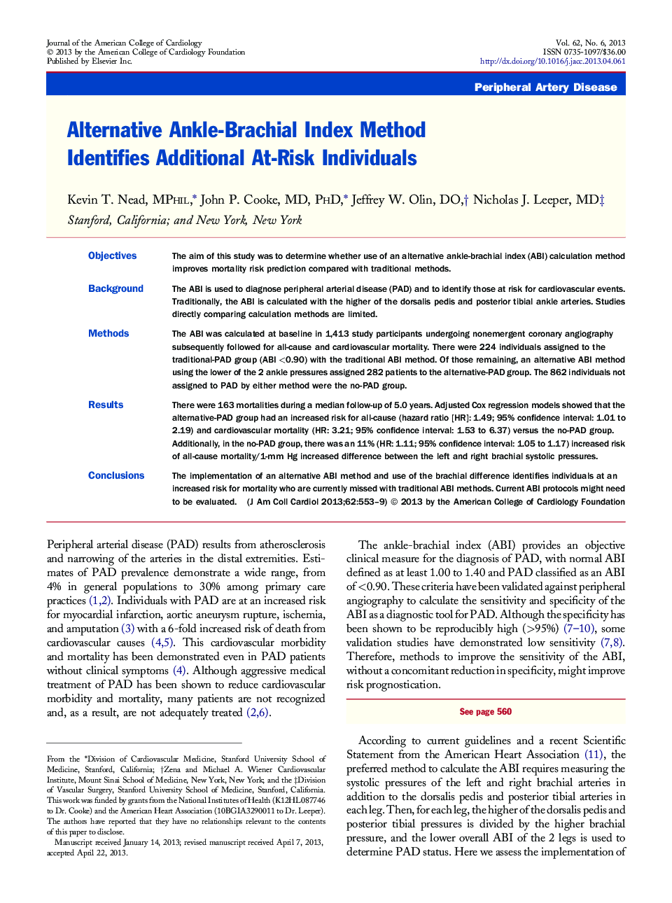 Alternative Ankle-Brachial Index Method Identifies Additional At-Risk Individuals 