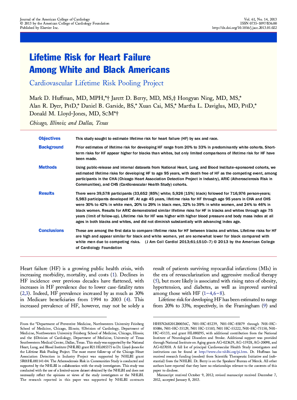 Lifetime Risk for Heart Failure Among White and Black Americans : Cardiovascular Lifetime Risk Pooling Project