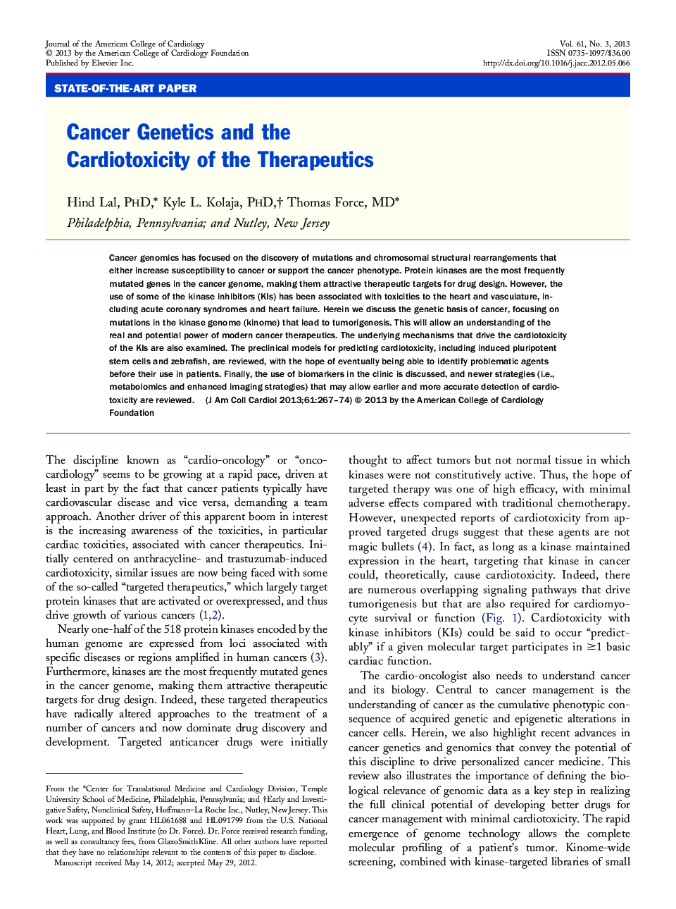 Cancer Genetics and the Cardiotoxicity of the Therapeutics 