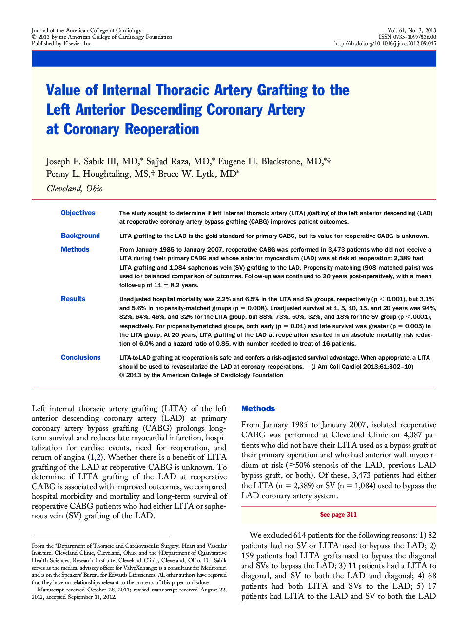Value of Internal Thoracic Artery Grafting to the Left Anterior Descending Coronary Artery at Coronary Reoperation 