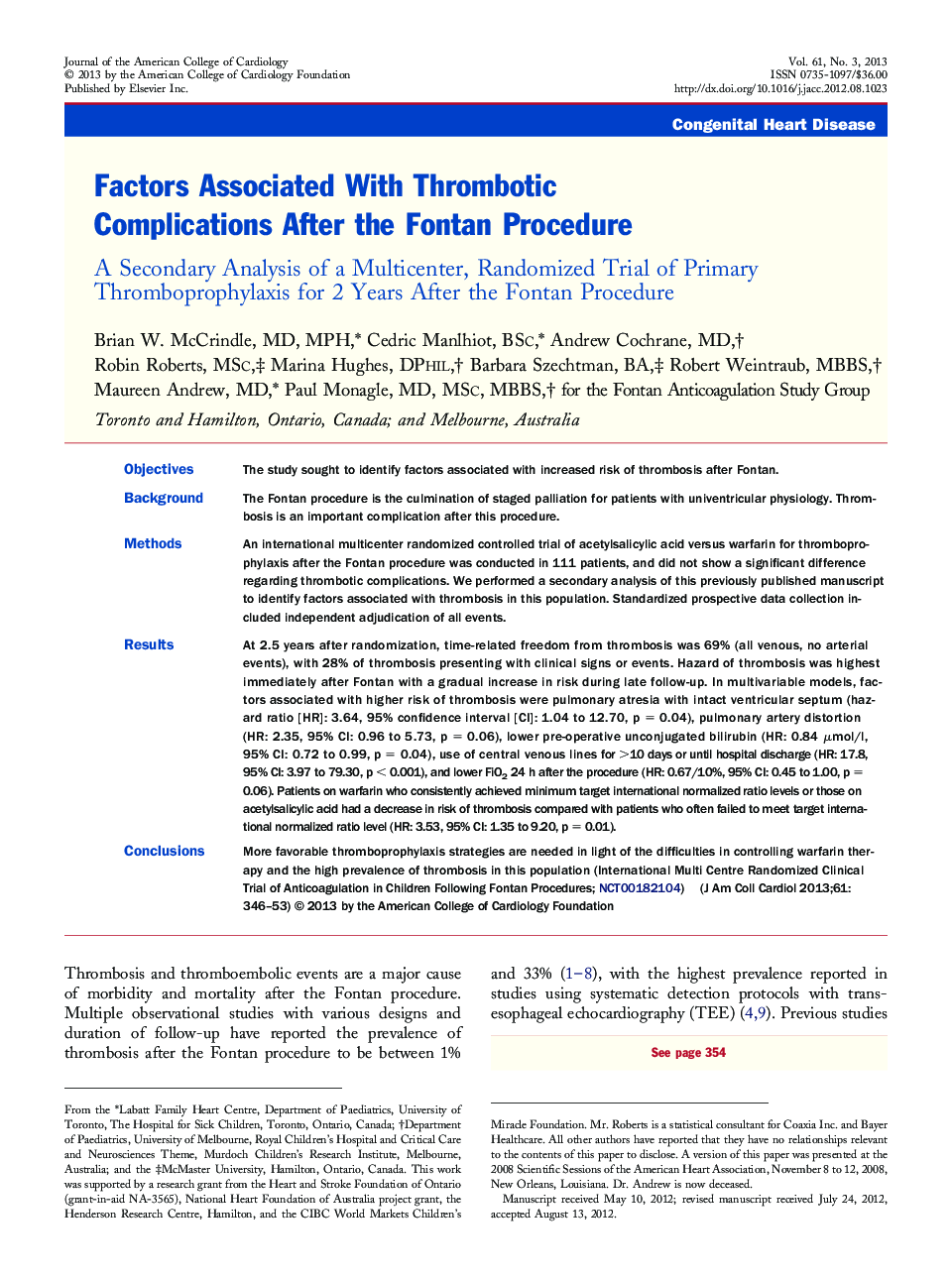 Factors Associated With Thrombotic Complications After the Fontan Procedure : A Secondary Analysis of a Multicenter, Randomized Trial of Primary Thromboprophylaxis for 2 Years After the Fontan Procedure