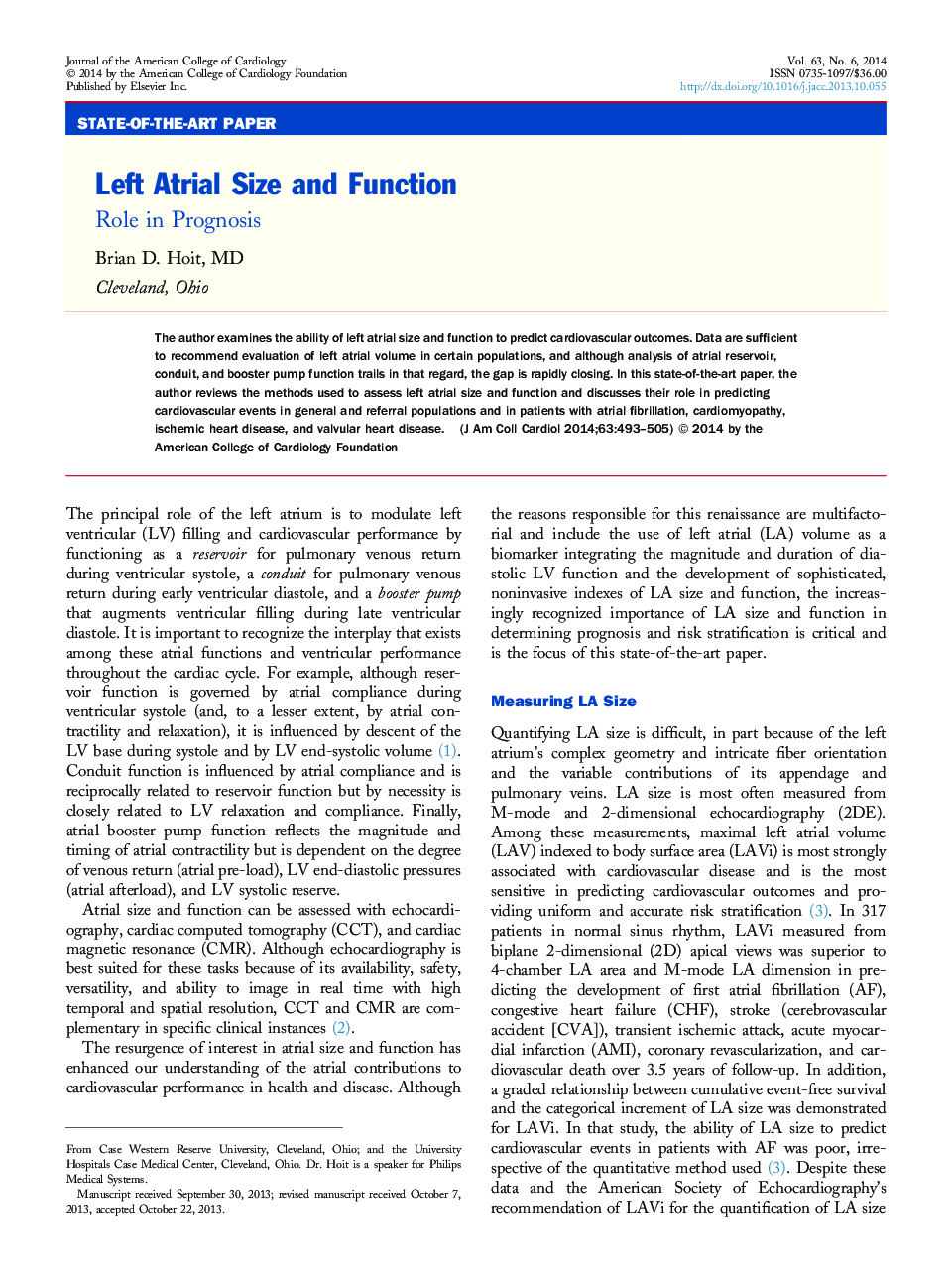 Left Atrial Size and Function : Role in Prognosis