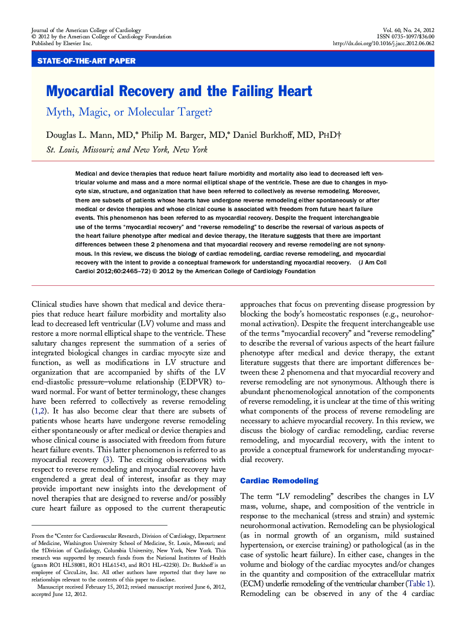 Myocardial Recovery and the Failing Heart : Myth, Magic, or Molecular Target?