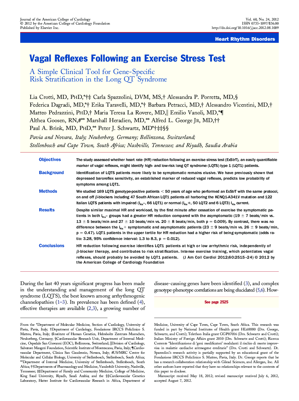 Vagal Reflexes Following an Exercise Stress Test : A Simple Clinical Tool for Gene-Specific Risk Stratification in the Long QT Syndrome