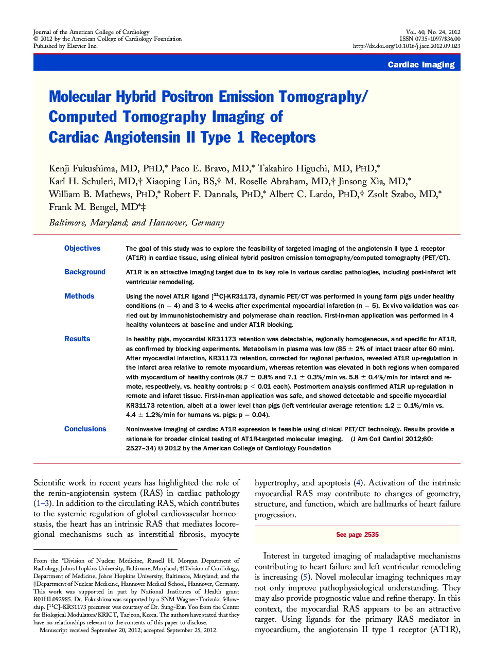 Molecular Hybrid Positron Emission Tomography/Computed Tomography Imaging of Cardiac Angiotensin II Type 1 Receptors 