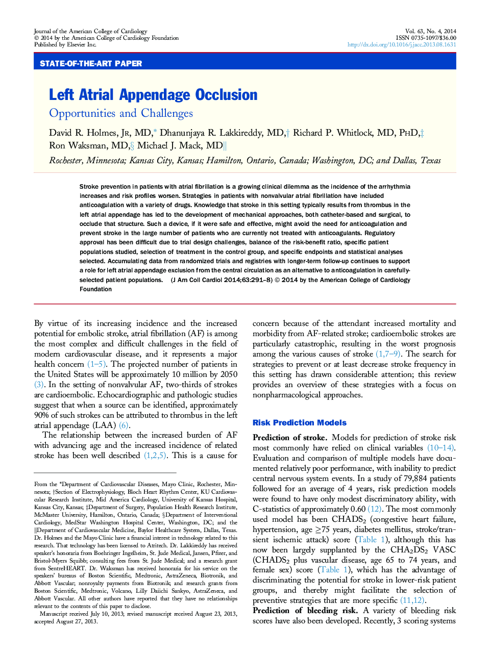 Left Atrial Appendage Occlusion : Opportunities and Challenges