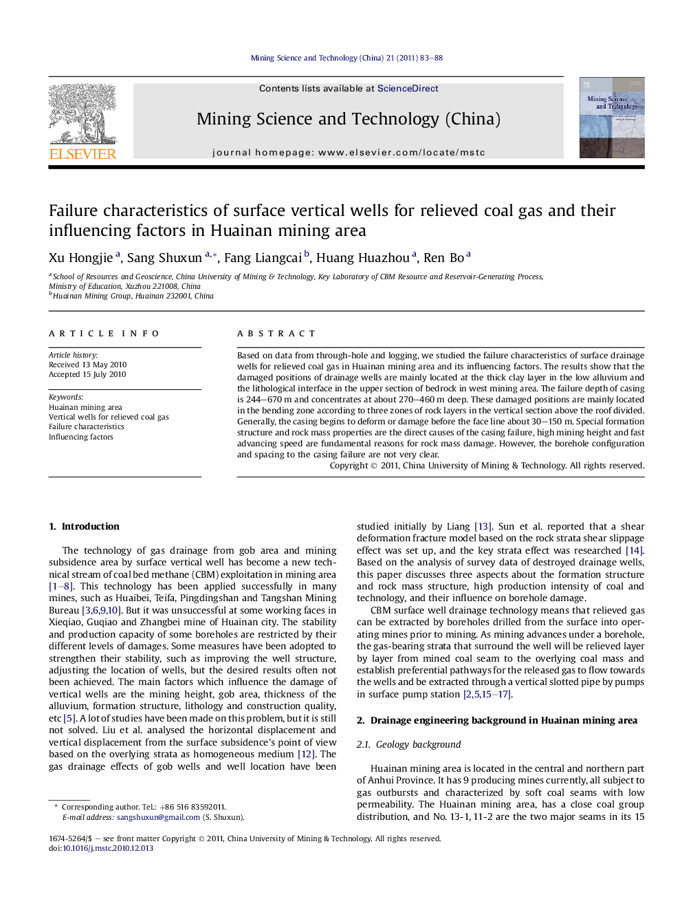 Failure characteristics of surface vertical wells for relieved coal gas and their influencing factors in Huainan mining area