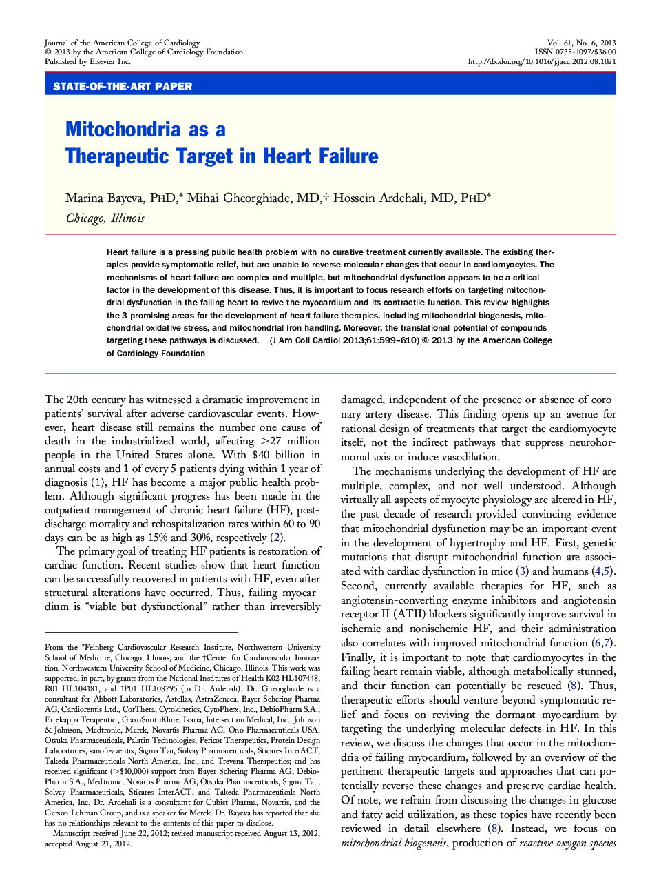 Mitochondria as a Therapeutic Target in Heart Failure 