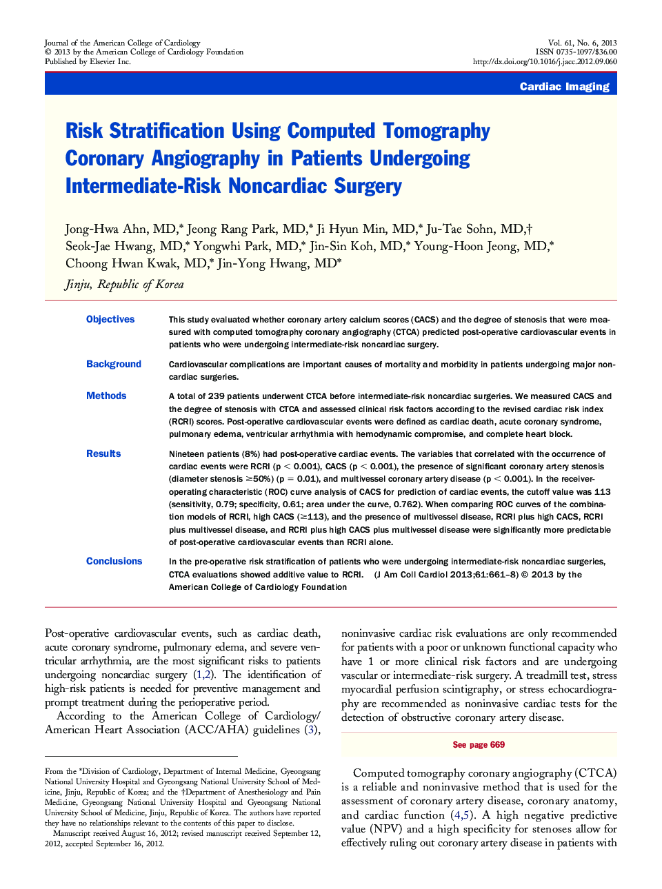 Risk Stratification Using Computed Tomography Coronary Angiography in Patients Undergoing Intermediate-Risk Noncardiac Surgery 