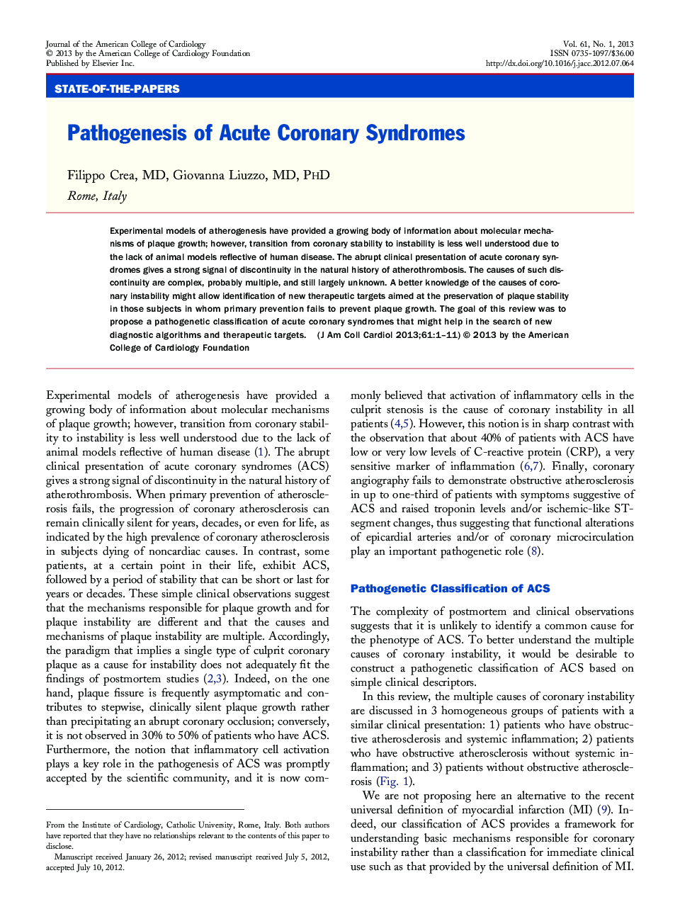 Pathogenesis of Acute Coronary Syndromes 