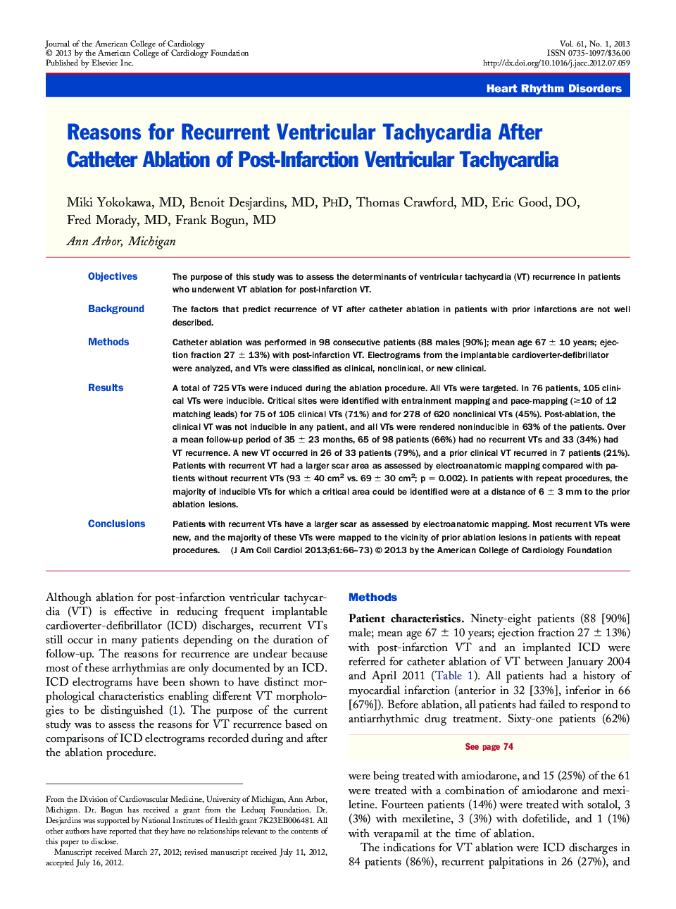 Reasons for Recurrent Ventricular Tachycardia After Catheter Ablation of Post-Infarction Ventricular Tachycardia 
