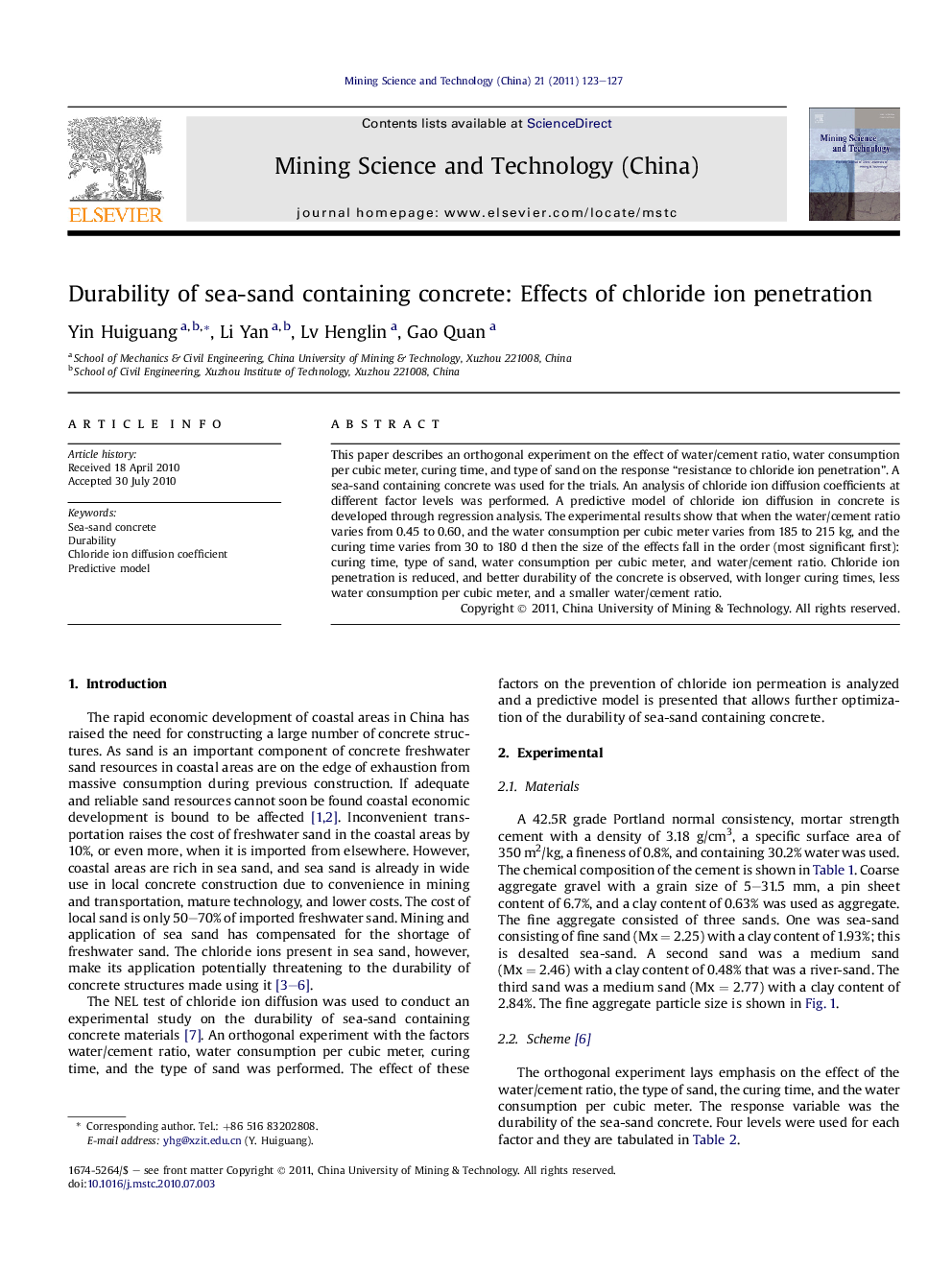 Durability of sea-sand containing concrete: Effects of chloride ion penetration