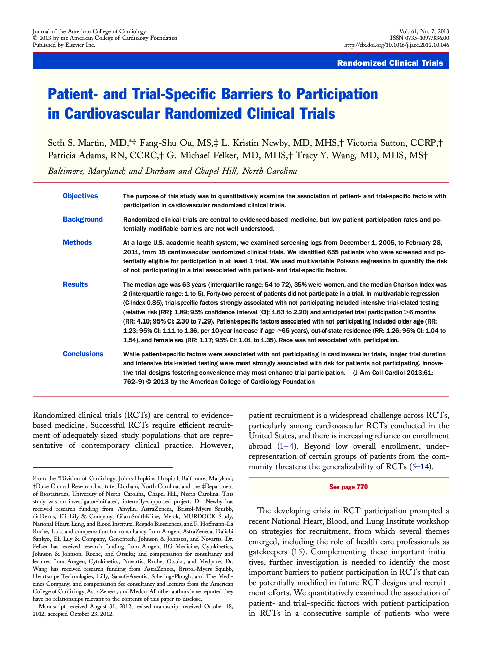 Patient- and Trial-Specific Barriers to Participation in Cardiovascular Randomized Clinical Trials 