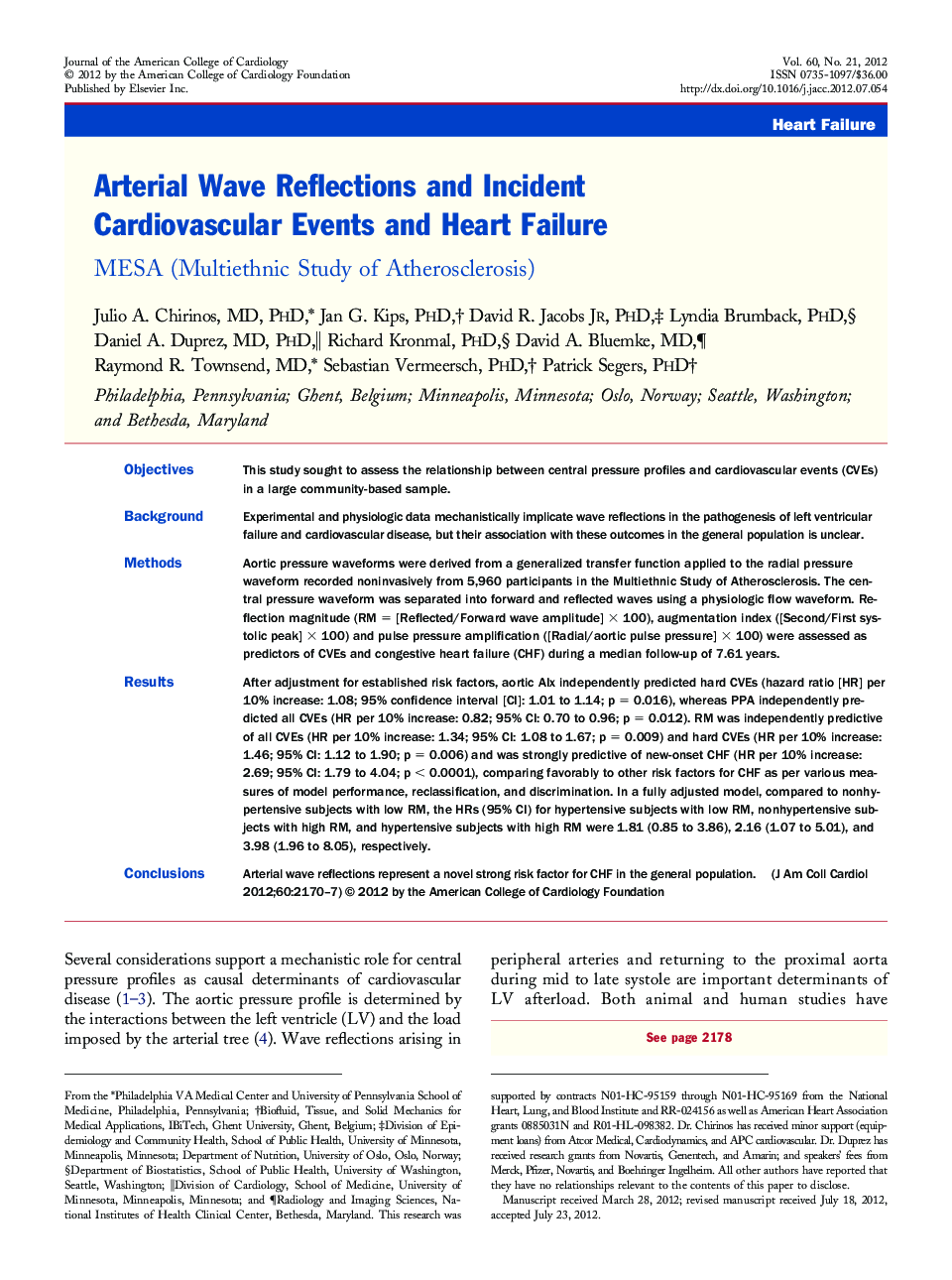 Arterial Wave Reflections and Incident Cardiovascular Events and Heart Failure : MESA (Multiethnic Study of Atherosclerosis)