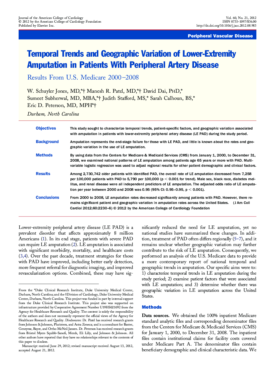 Temporal Trends and Geographic Variation of Lower-Extremity Amputation in Patients With Peripheral Artery Disease : Results From U.S. Medicare 2000–2008