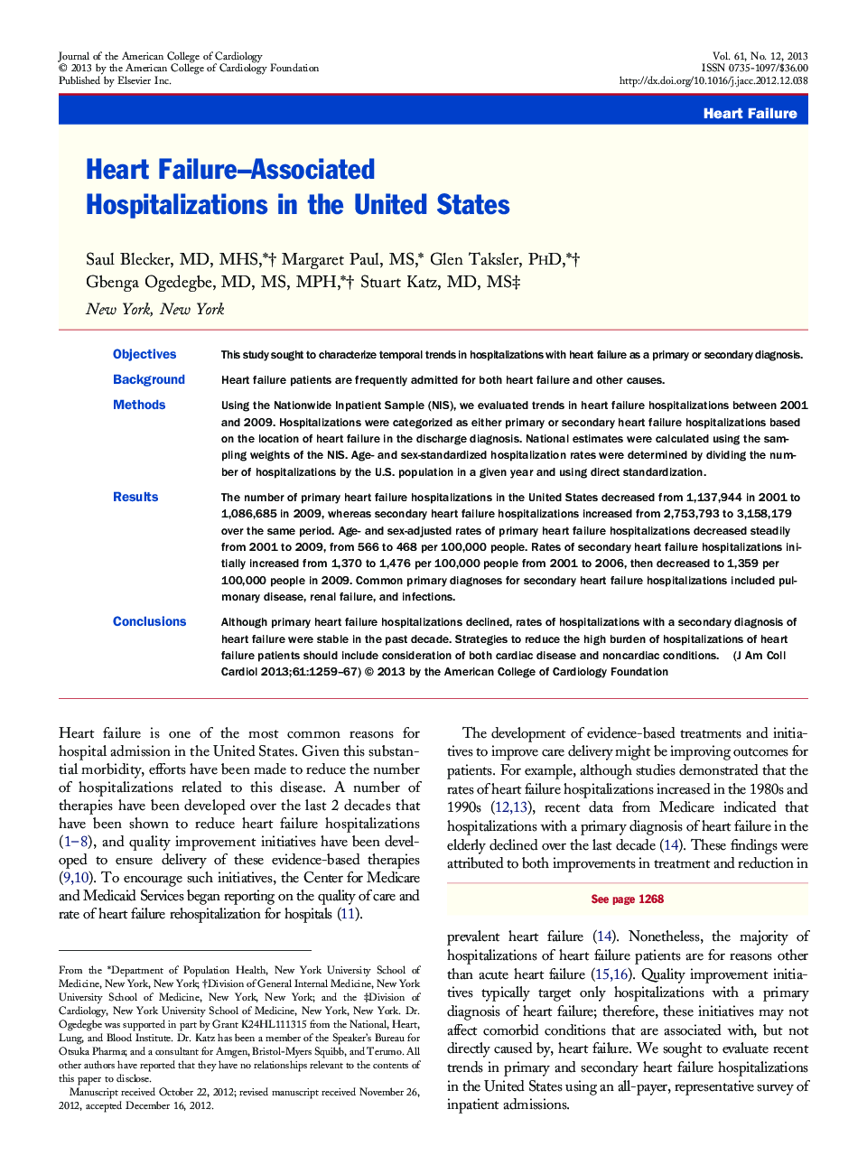 Heart Failure–Associated Hospitalizations in the United States 