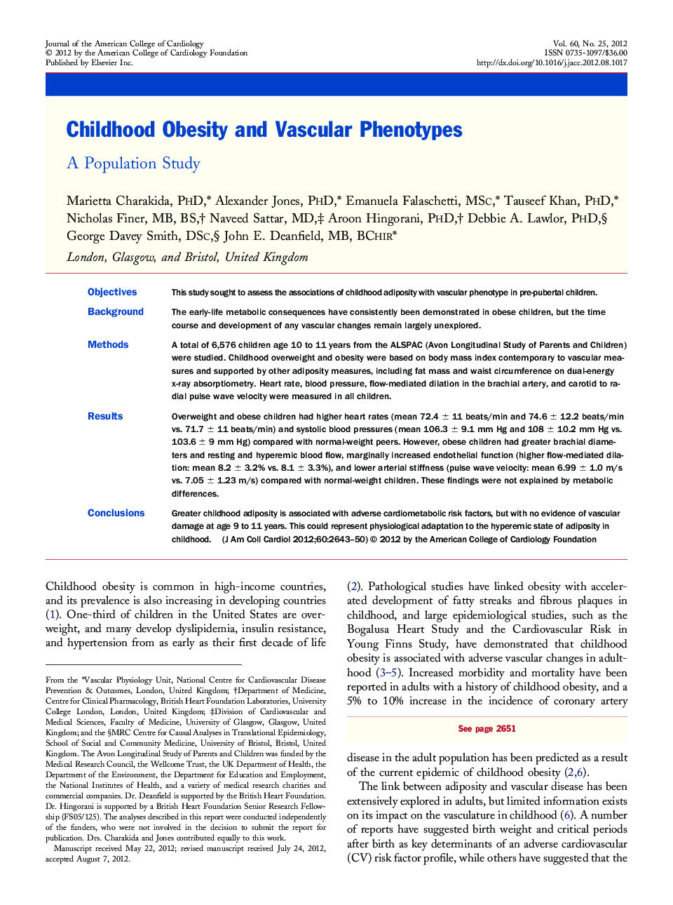 Childhood Obesity and Vascular Phenotypes : A Population Study