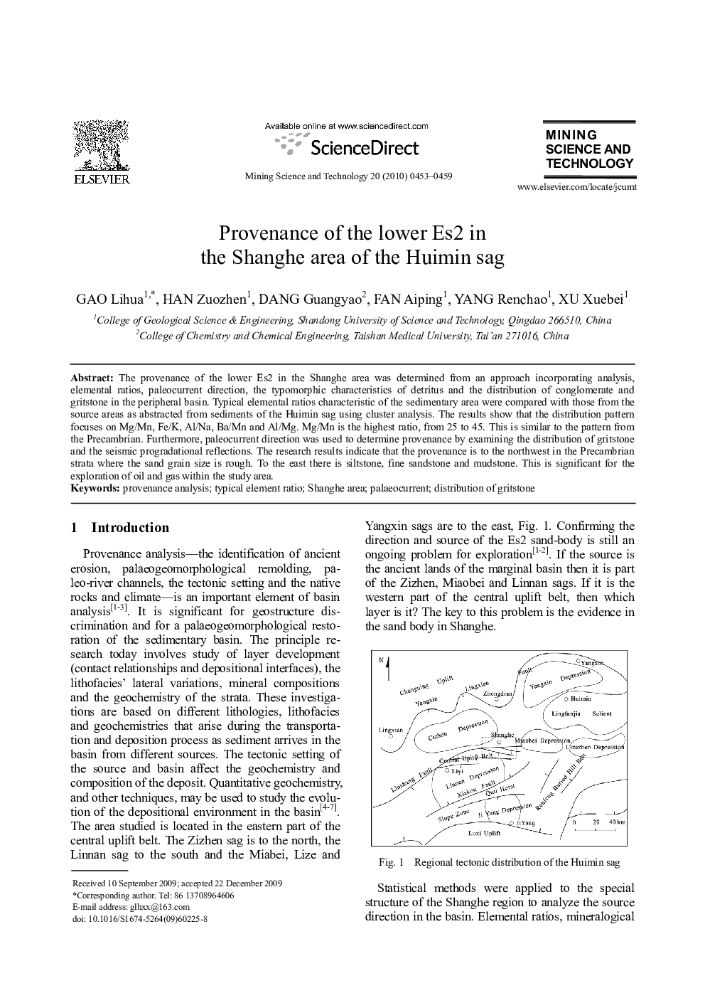 Provenance of the lower Es2 in the Shanghe area of the Huimin sag