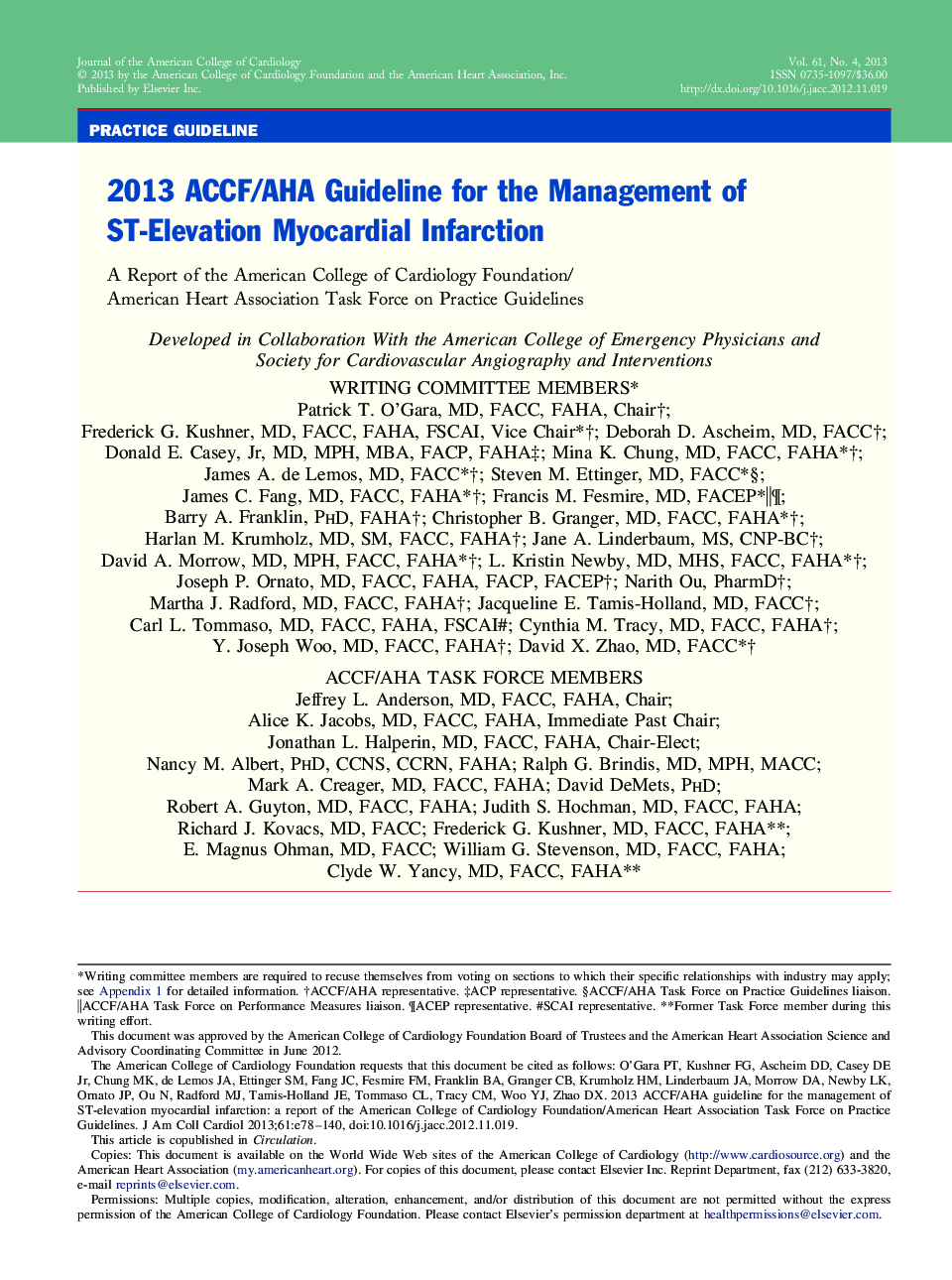 2013 ACCF/AHA Guideline for the Management of ST-Elevation Myocardial Infarction