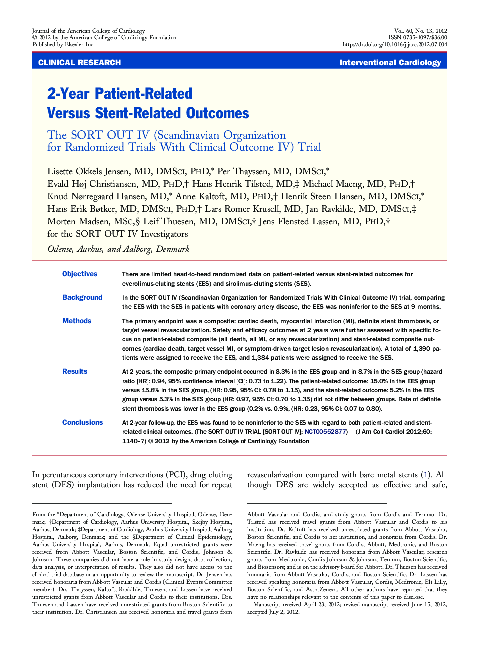 2-Year Patient-Related Versus Stent-Related Outcomes : The SORT OUT IV (Scandinavian Organization for Randomized Trials With Clinical Outcome IV) Trial