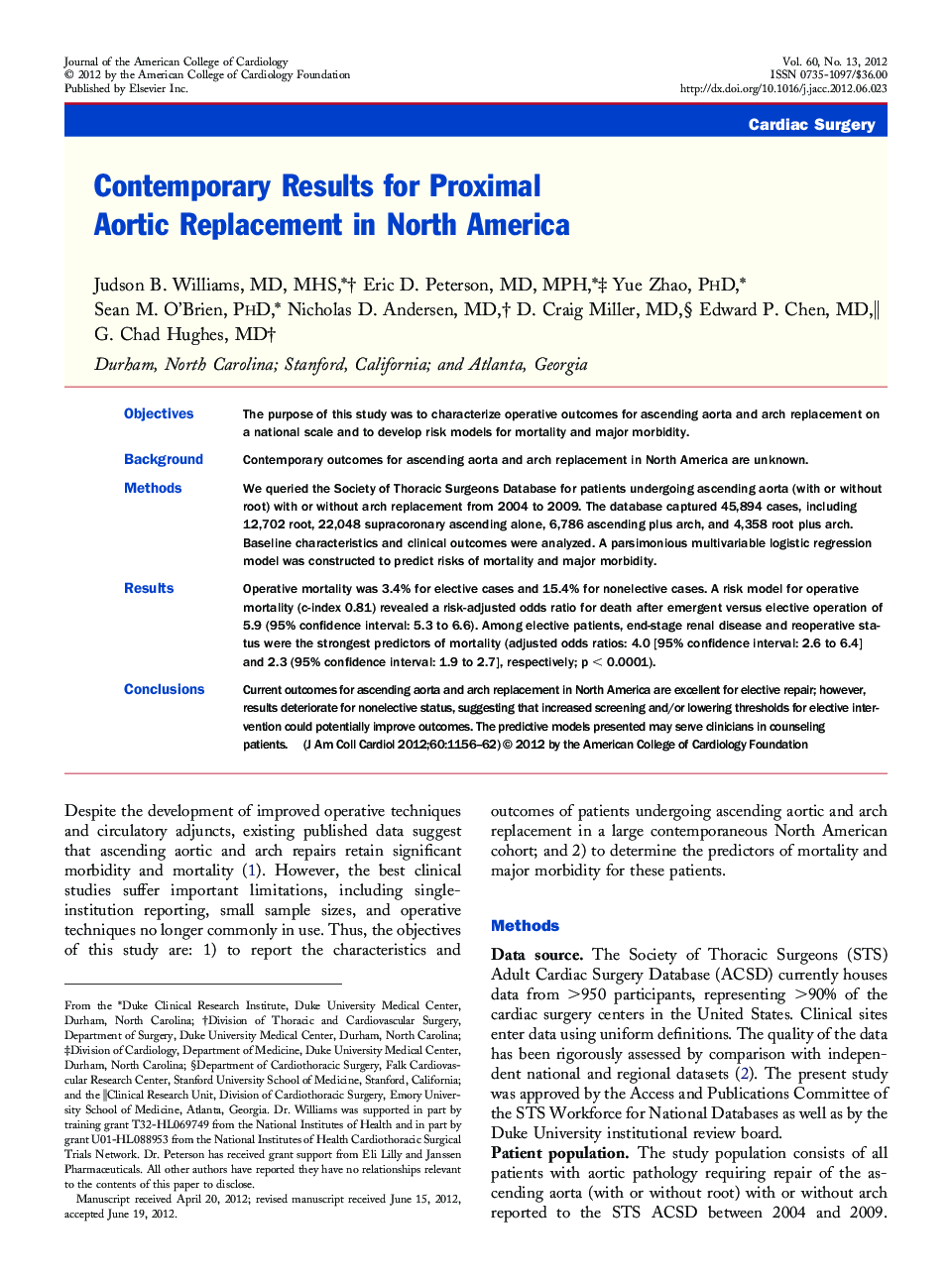 Contemporary Results for Proximal Aortic Replacement in North America 