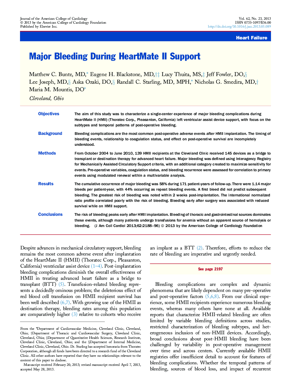 Major Bleeding During HeartMate II Support 