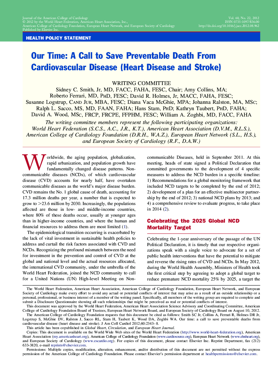 Our Time: A Call to Save Preventable Death From Cardiovascular Disease (Heart Disease and Stroke)