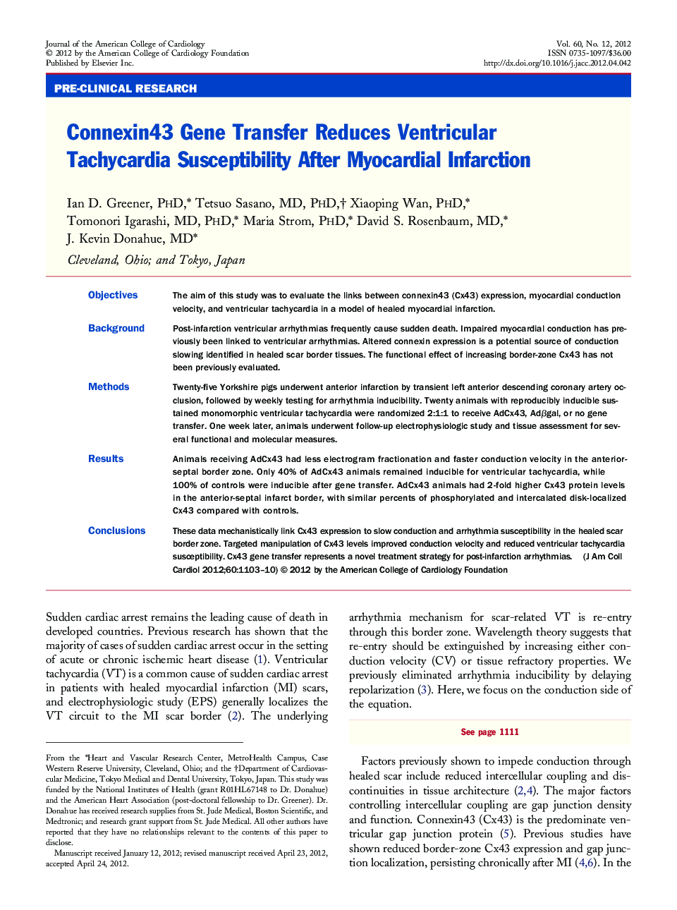 Connexin43 Gene Transfer Reduces Ventricular Tachycardia Susceptibility After Myocardial Infarction 