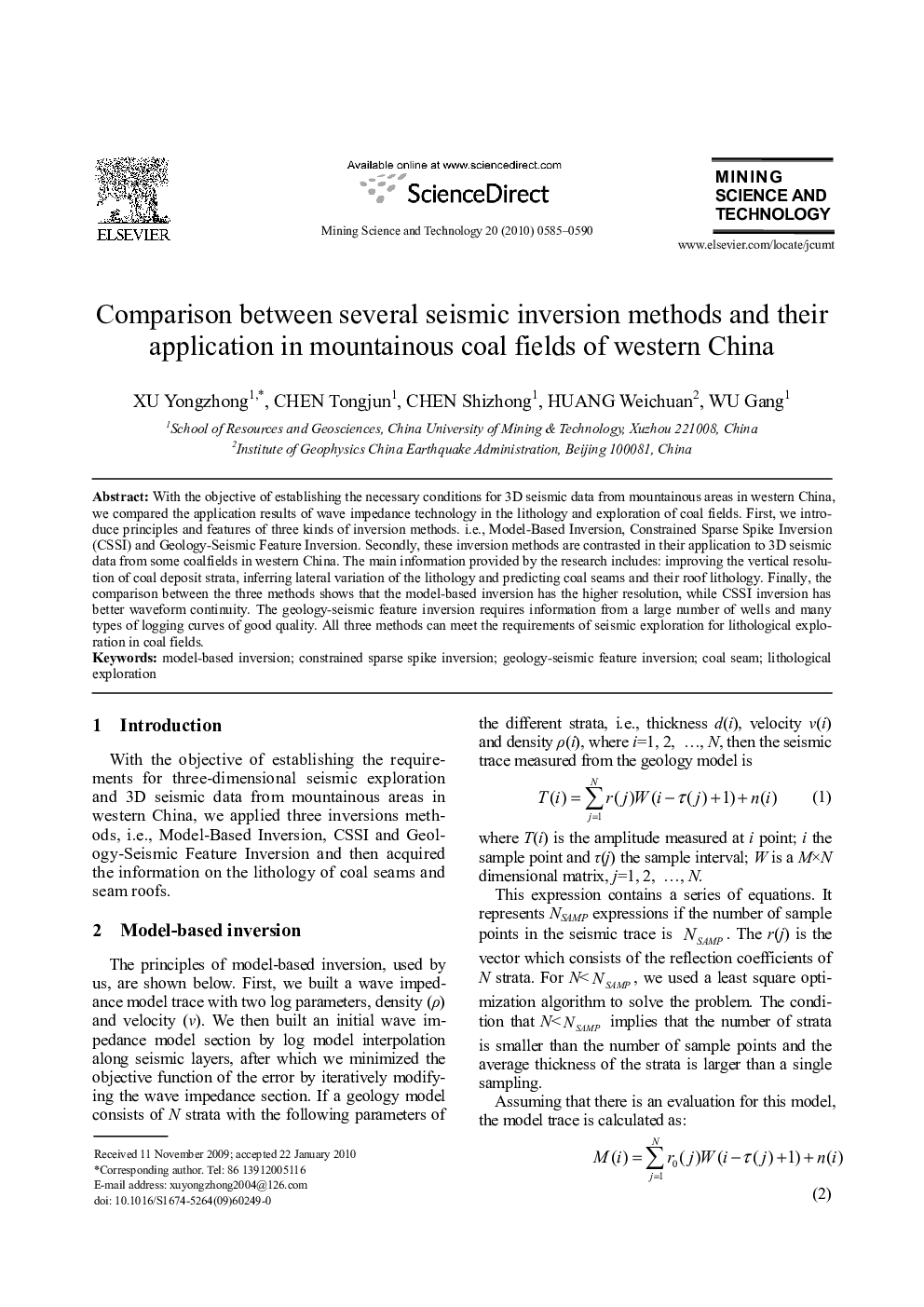 Comparison between several seismic inversion methods and their application in mountainous coal fields of western China