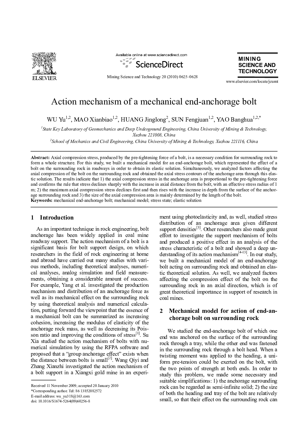 Action mechanism of a mechanical end-anchorage bolt