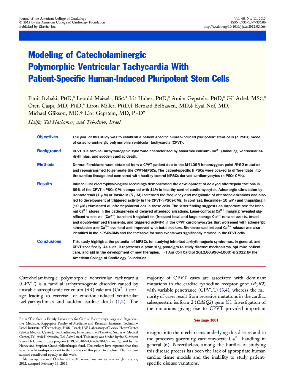 Modeling of Catecholaminergic Polymorphic Ventricular Tachycardia With Patient-Specific Human-Induced Pluripotent Stem Cells 