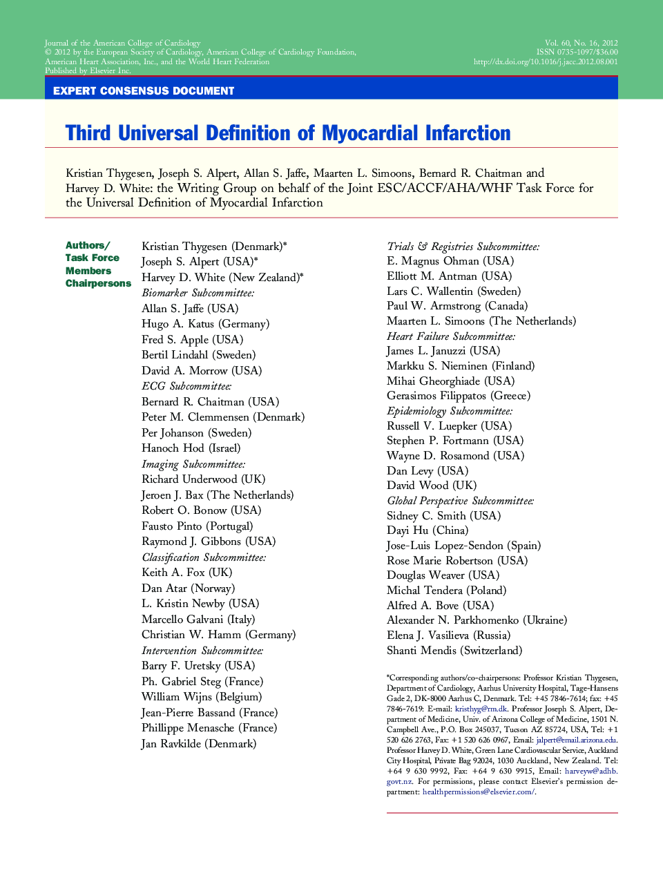 عکس صفحه اول مقاله: Third Universal Definition of Myocardial Infarction Third Universal Definition of Myocardial Infarction