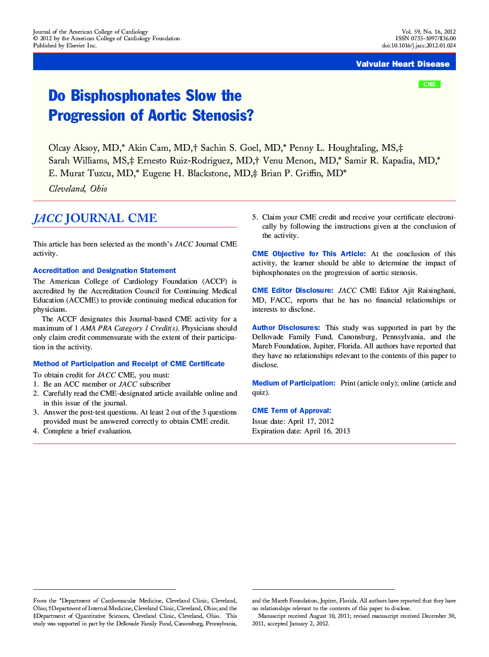 Do Bisphosphonates Slow the Progression of Aortic Stenosis? 