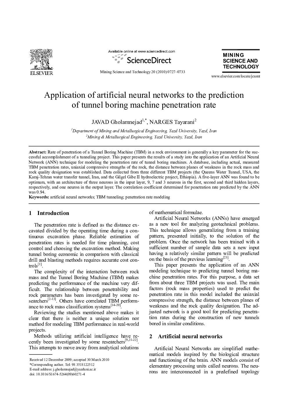 Application of artificial neural networks to the prediction of tunnel boring machine penetration rate