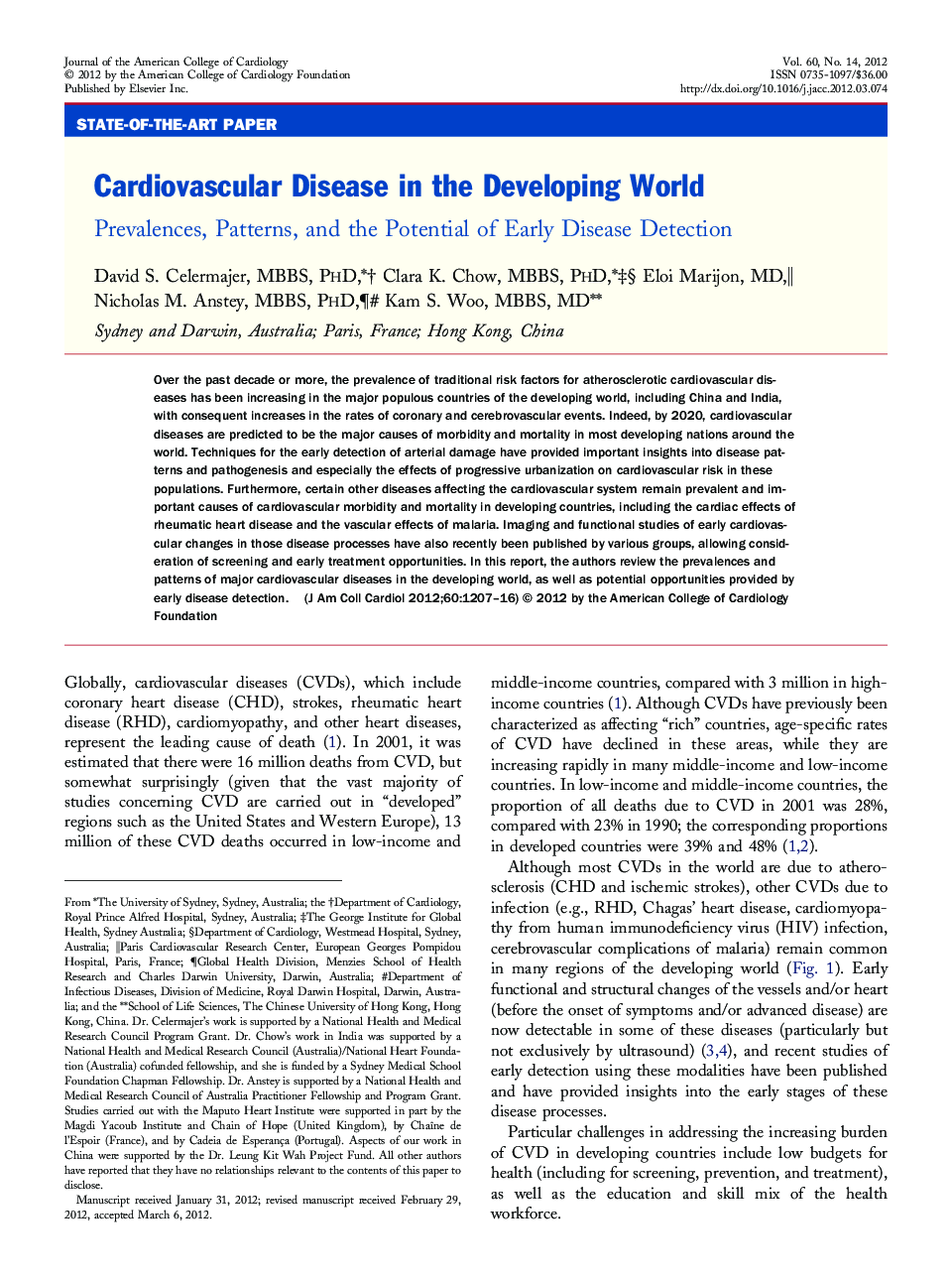 Cardiovascular Disease in the Developing World : Prevalences, Patterns, and the Potential of Early Disease Detection